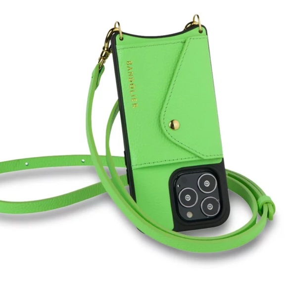 NWT Bandolier Green iPhone 14Pro Phone Case DESIGNER Celebrity Leather Wallet - Picture 2 of 8
